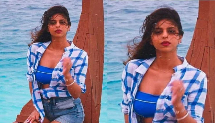 ब्लू ट्यूब टॉप, ओपन चैक शर्ट और डेनिम शॉर्ट्स में दिखा सुहाना खान का ग्लैमरस लुक, तस्वीर वायरल