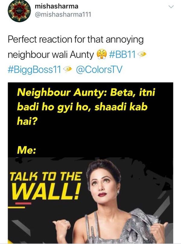 बिग बॉस 11 : PHOTOS सोशल मीडिया पर छाया हिना खान का डायलॉग 'टॉक टु द वॉल्स' bigg boss 11,Salman Khan,hina khan,dialogue,talk to the wall,bigg boss news