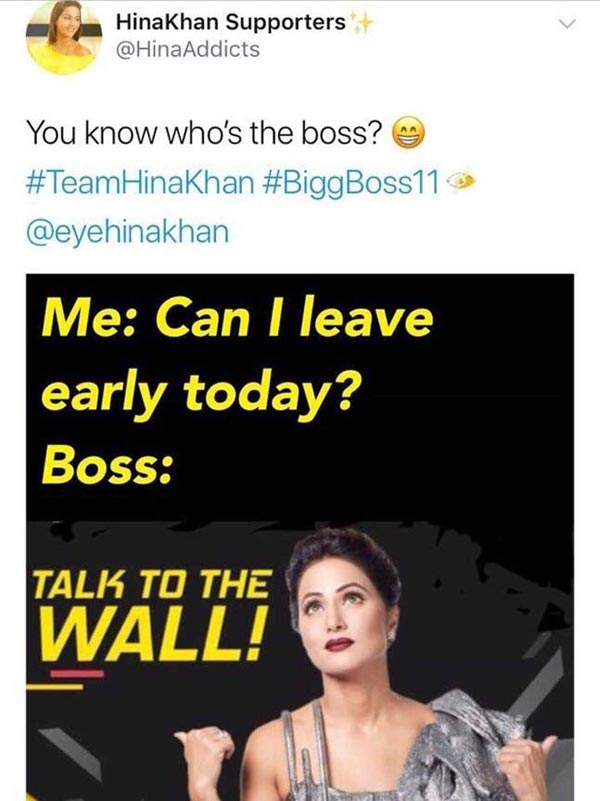 bigg boss 11,Salman Khan,hina khan,dialogue,talk to the wall,bigg boss news ,बिग बॉस,सलमान खान,हिना खान,टॉक टू द वॉल