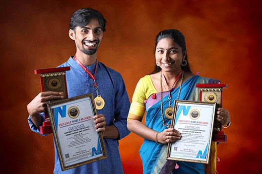 teachers duo,exclusive world records,alternative learning system,mangaluru,largest paper-cutting art using papers and stencil