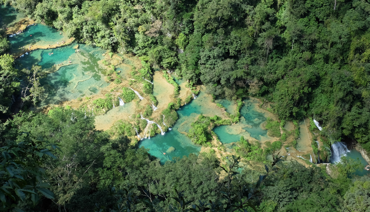 terraced pools,terraced pools in the world,semuc champey pools,guatemala,pamukkale,turkey,huanglong pools,china,kuang si falls,laos,baishuitai pools,china,mammoth hot springs,usa