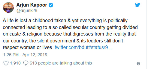 bollywood celebrities,justice for the 8year old rape victim asifa,asifa,kashmir,mla,arjun kapoor,vir das,sonam kapoor,richa chadda,amitabh bachchan,kathua rape and murder case