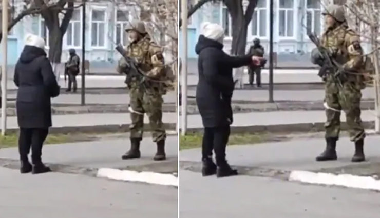 रूसी सैनिक से भीड़ गई यूक्रेनी महिला, बोली - अपने जेब में सूरजमुखी के बीज रख लो, ताकि जब आप यहां दफन हों तो फूल उग सकें; VIDEO