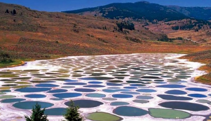 unique places to visit in the world,spotted lake of osoyoos,british columbia canada,chamarel falls and the colored earth,mauritius,rio tinto,spain,fly geyser reno,nevada,vale da lua,brazil,cano cristales,colombia