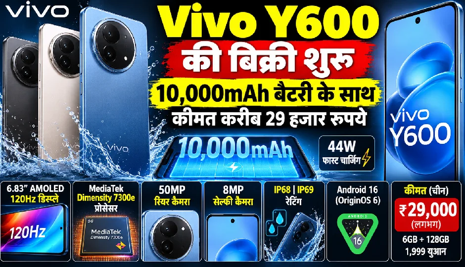 Vivo Y600 की बिक्री शुरू, 10,000mAh बैटरी और 120Hz AMOLED डिस्प्ले के साथ कीमत करीब 29 हजार रुपये