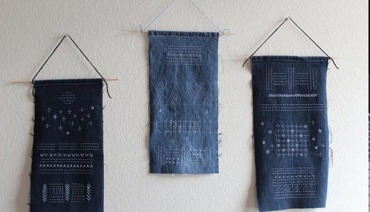 house decoration,old denims for house decoration,cushion covers,pen stands and shelves,bean bags and chairs,wall hangings,napkins and mats,household tips