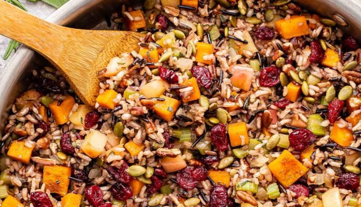 Recipe- Healthy To Eat Wild Rice Stuffing With Cranberries, Pecans and Sweet Potatoes
