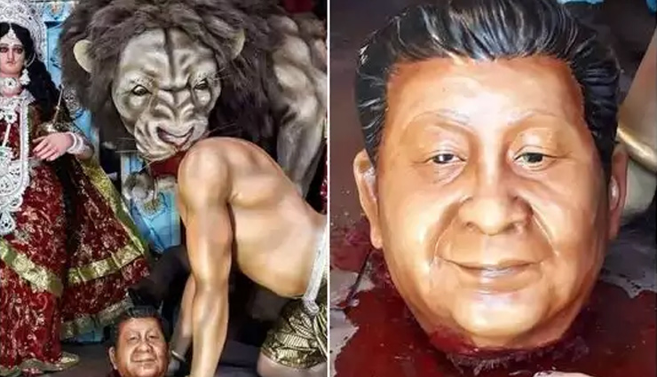 दुर्गा पूजा पंडाल में शी जिनपिंग को दिखाया राक्षस, सिर धड़ से अलग, फोटो वायरल होने के बाद हुआ हंगामा