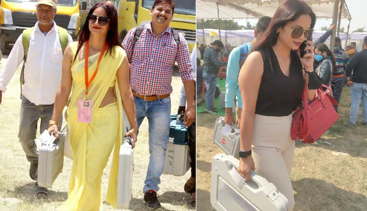 UP Election: फिर चर्चा में आई पीली साड़ी में नजर आने वालीं महिला पोलिंग अफसर, इस बार बदला गेटअप 