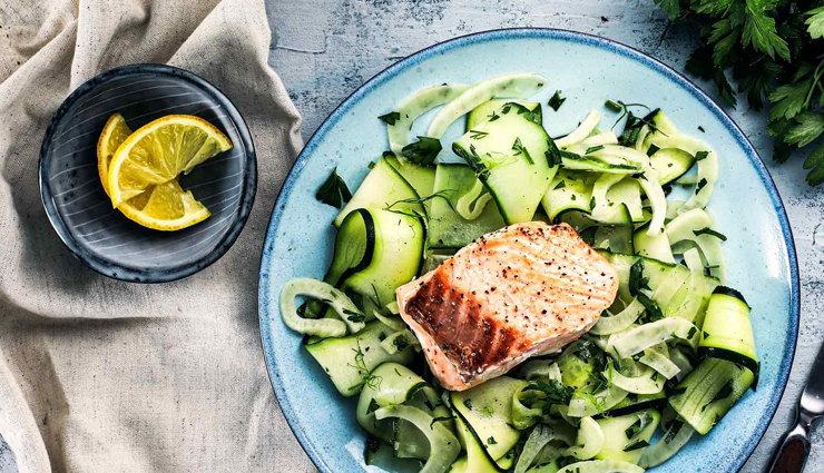 Recipe- Crispy Skin Salmon with Zucchini, Cucumber and Dill Salad