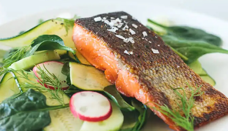 salmon with zucchini cucumber and dill salad,hunger struck,food