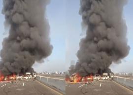 அடுத்தடுத்து மோதிக் கொண்ட வாகனங்கள்... எண்ணெய் கசிவால் பெரும் விபத்து