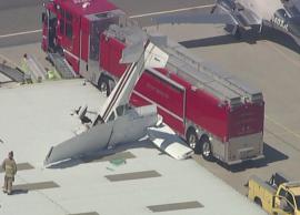 கலிபோர்னியாவில் கட்டிட மேற்கூரையில் மோதி விபத்துக்குள்ளான சிறிய விமானம்