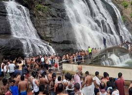 விடுமுறை தினமான இன்று குற்றால அருவிகளில் குளிக்க  ஏராளமான சுற்றுலா பயணிகள் குவிந்துள்ளனர்