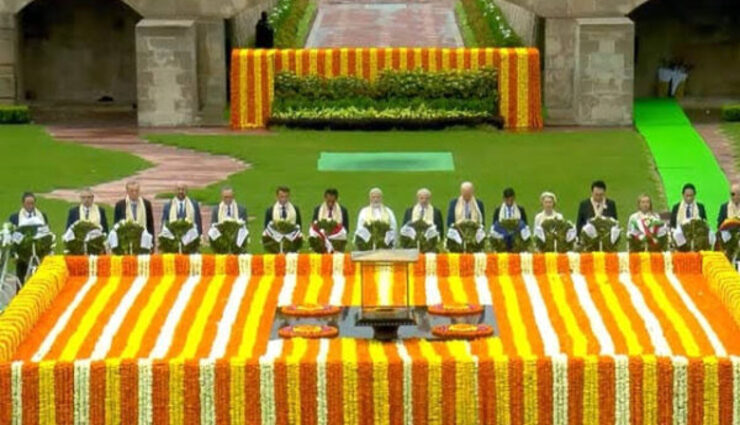 புதுடில்லியில் மகாத்மா காந்தி நினைவிடத்தில் ஜி20 தலைவர்கள் அஞ்சலி